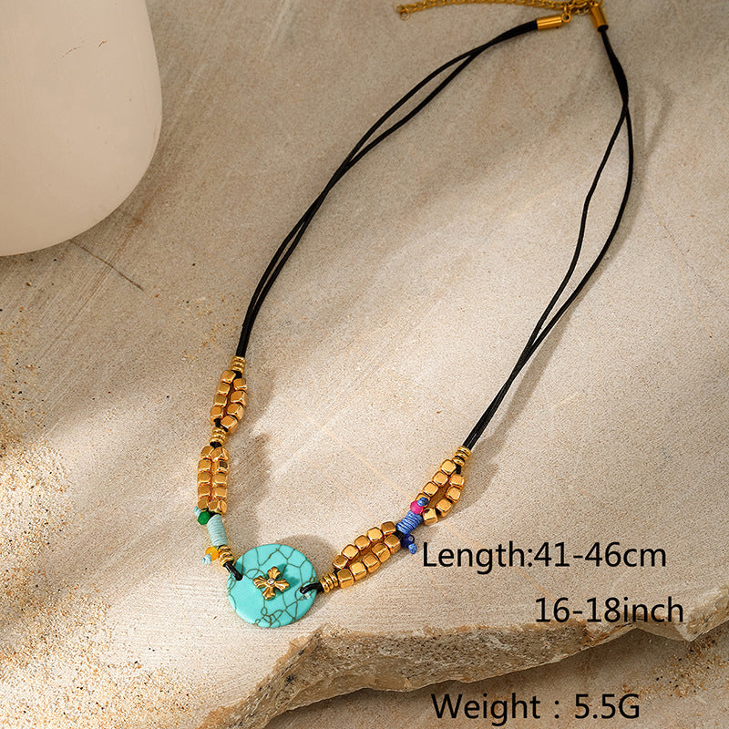Wholesale Natural Stone Stainless Steel  Pendant Necklace