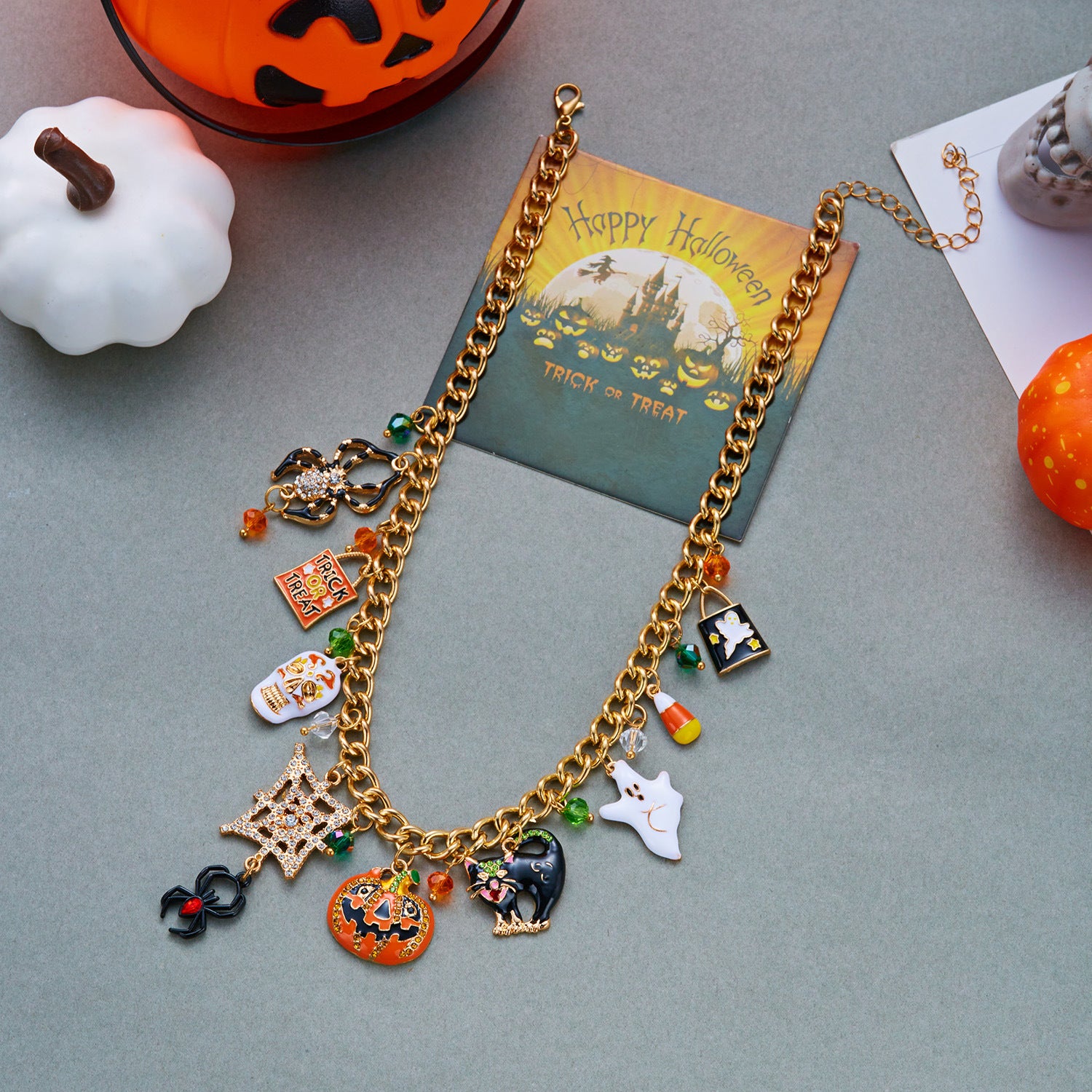 Wholesale Alloy  Necklace Ghost Pumpkin Skull Tassel Multi-Pendant Clavicle Chain Fashion Accessory