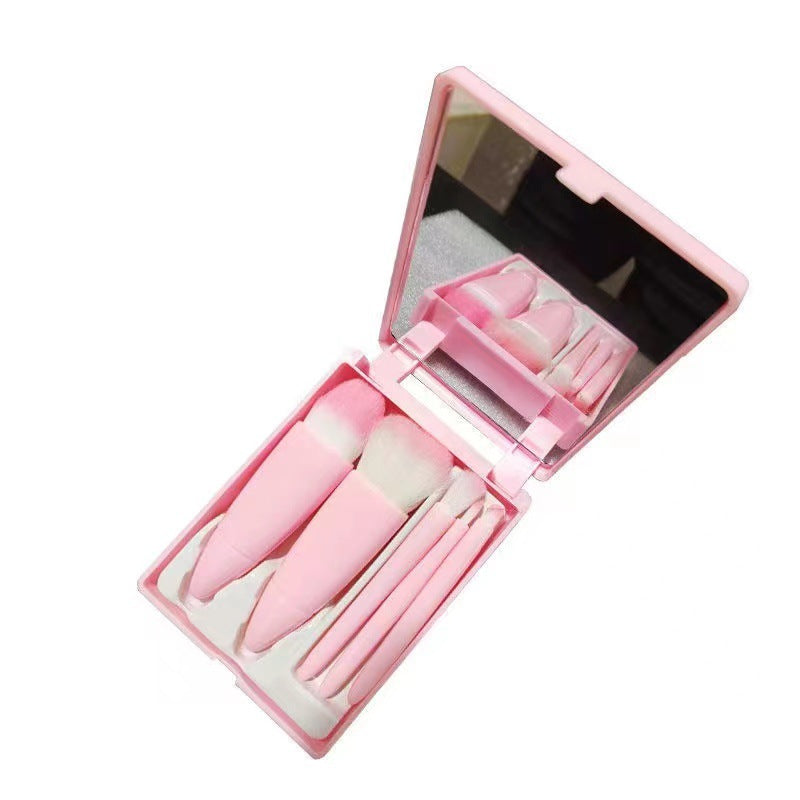 Wholesale Portable 5 Pcs Makeup Brush Travel Set with Mirror Mini Powder Brush Foundation Brush Eye Shadow Brush ACC-MB-YuHeng002