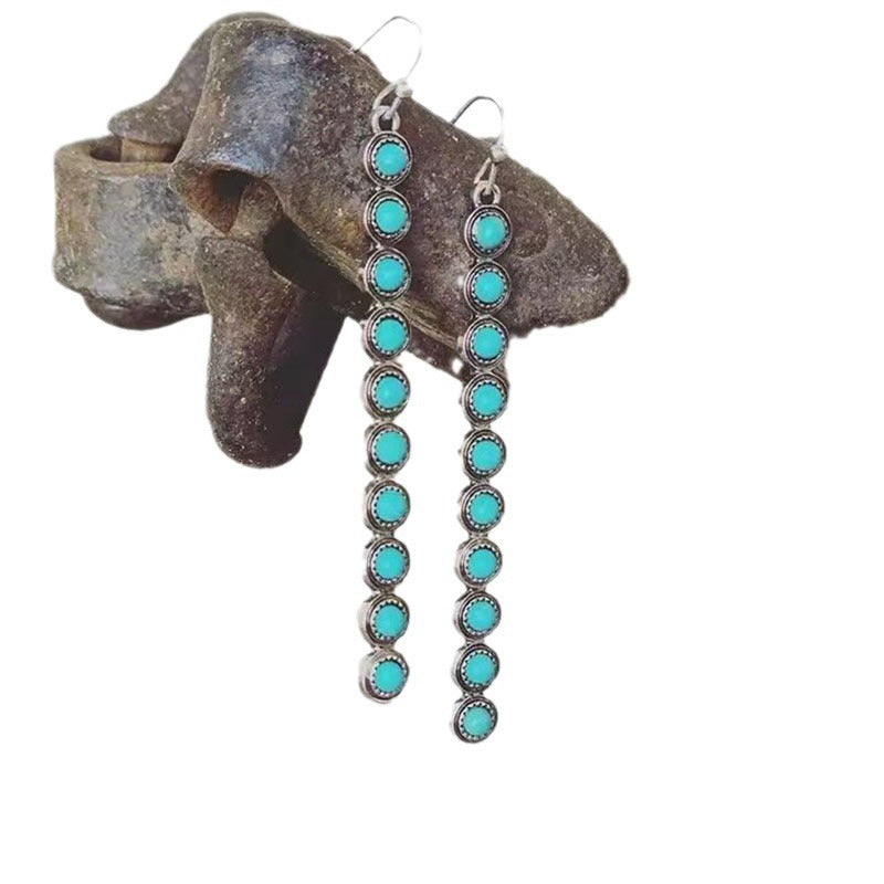 Wholesale Retro Long Turquoise Earrings Bohemian Style Simple Jewelry Creative Earrings