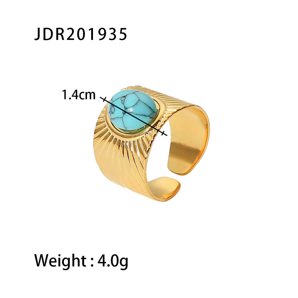Wholesale 18k Gold Plated Turquoise Open Adjustable Stainless Steel Ring ACC-RS-Jied005