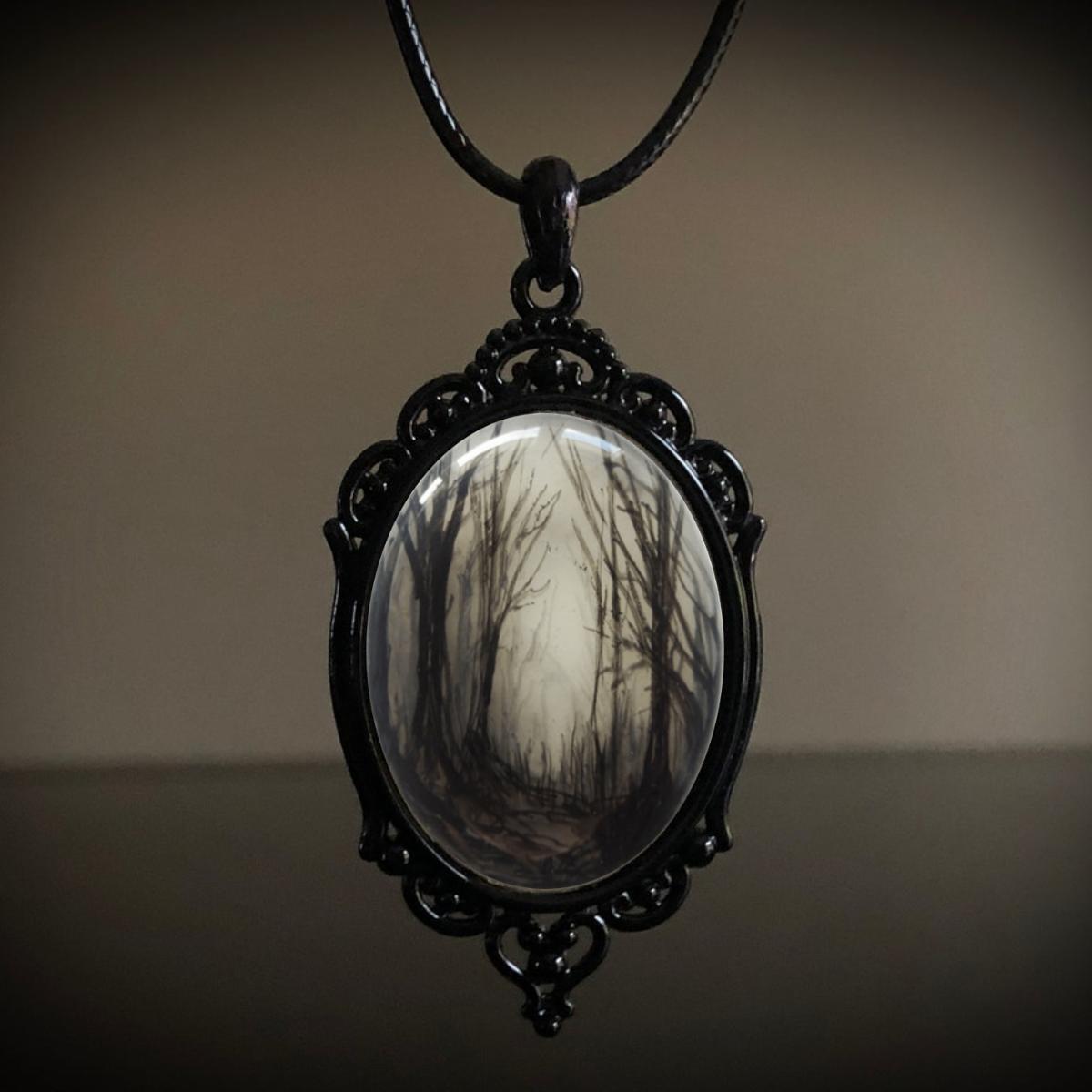 Wholesale Alloy Electroplated Gothic Crow Forest Pendant Necklace,  Trendy Jewelry Accessory for Gift Boutique