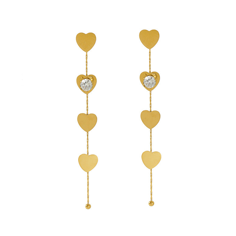 Wholesale Long Tassel Earrings Stainless Steel 18K Love Zircon Earrings