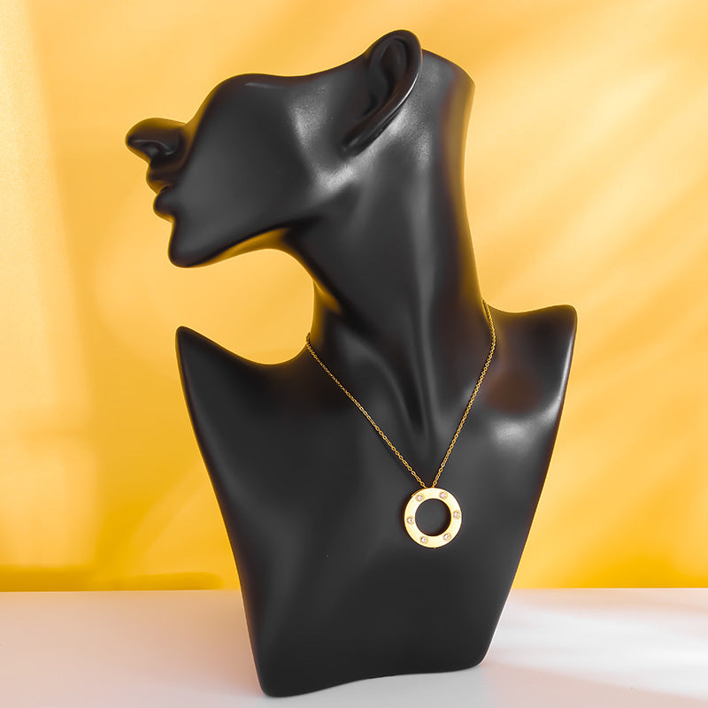 Wholesale Kajia Pancake Gumpsial Star Diamond-encrusted Six-diamond Necklace 18K Ring Necklace Couple Titanium Steel Clavicle Chain All-match Pendant