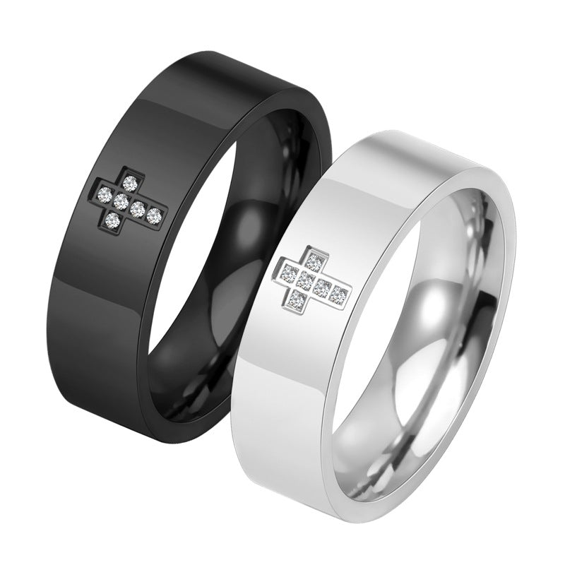 Anello in titanio con diamante croce lucida all'ingrosso