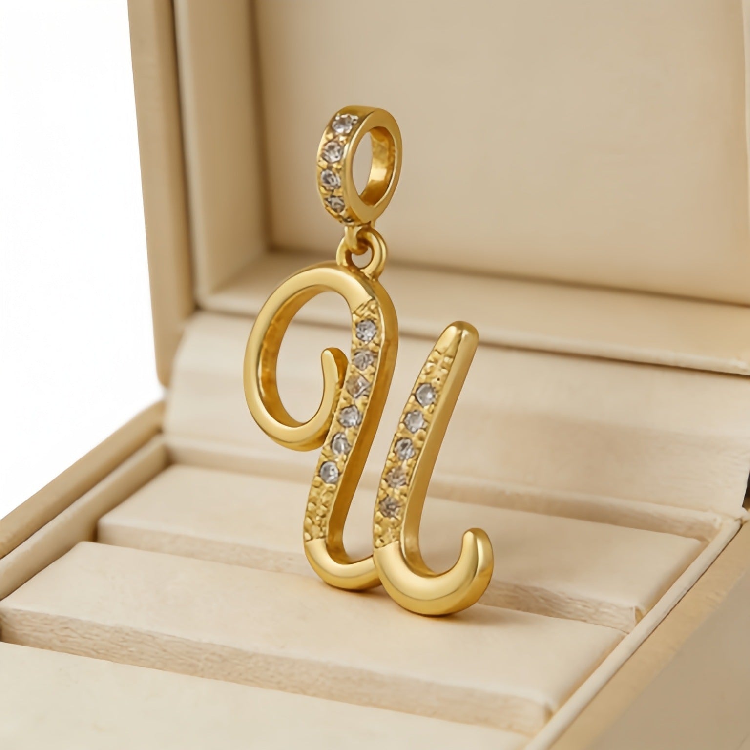 Wholesale Gold Plated Copper Letter Pendant with Zircon,  Pan Style DIY Necklace Accessory
