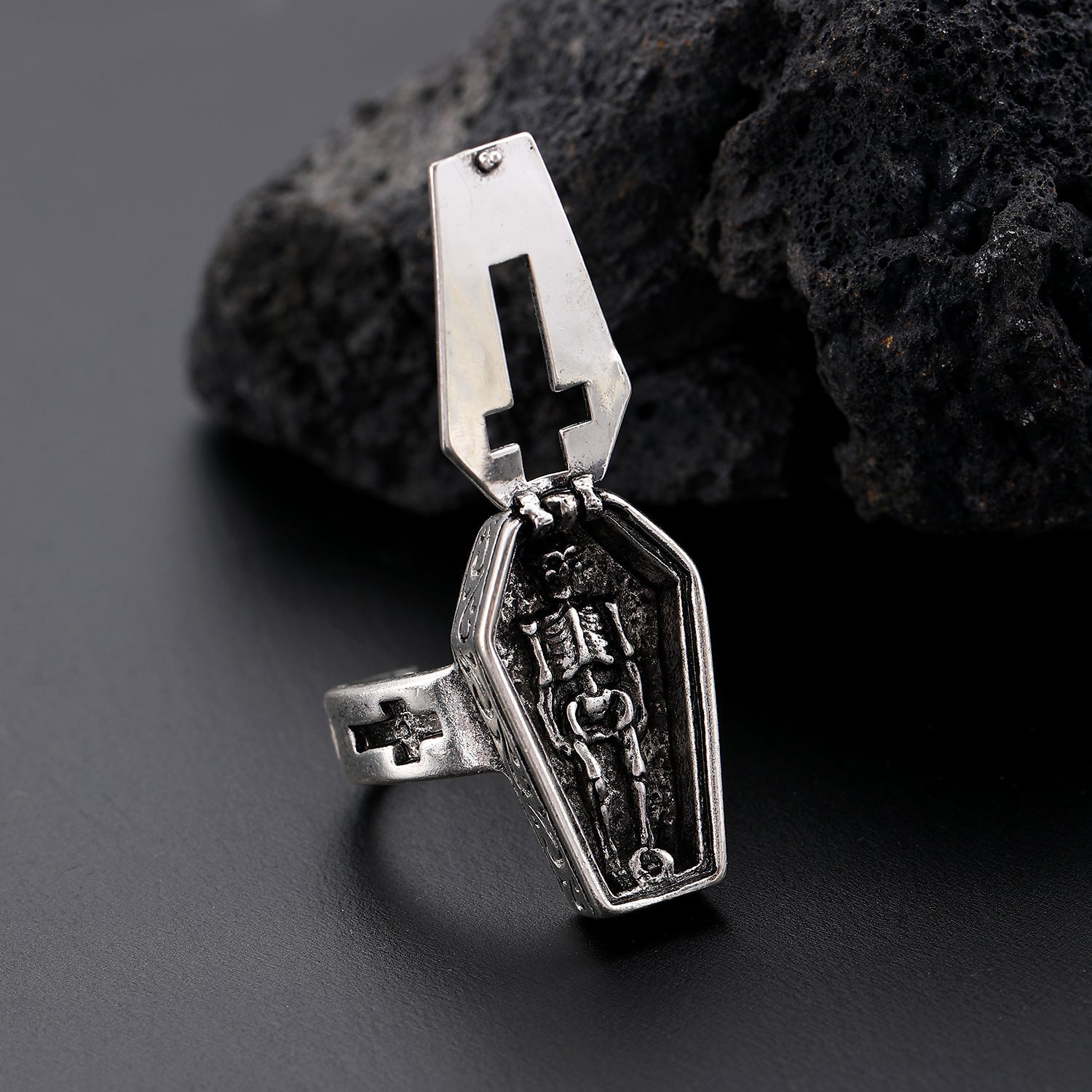 Wholesale Copper Gothic Skull Cross Open Ring - Trendy Unisex Jewelry Gift