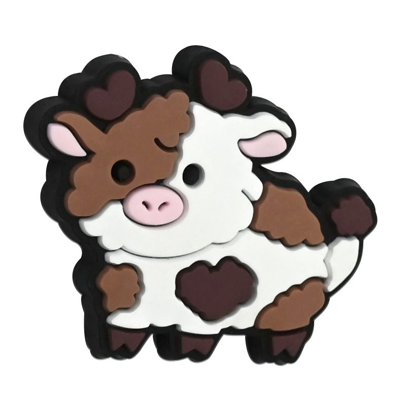 Wholesale Random 100pcs PVC Soft Rubber Colored Cow Series Focal Beads for DIY Beadable Pens