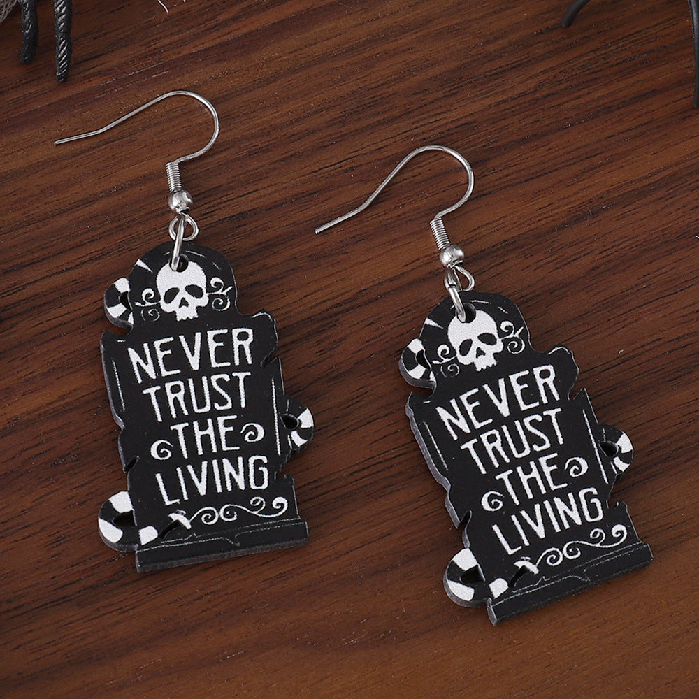 Wholesale Halloween Skull Tombstone Pendant Wood Earrings