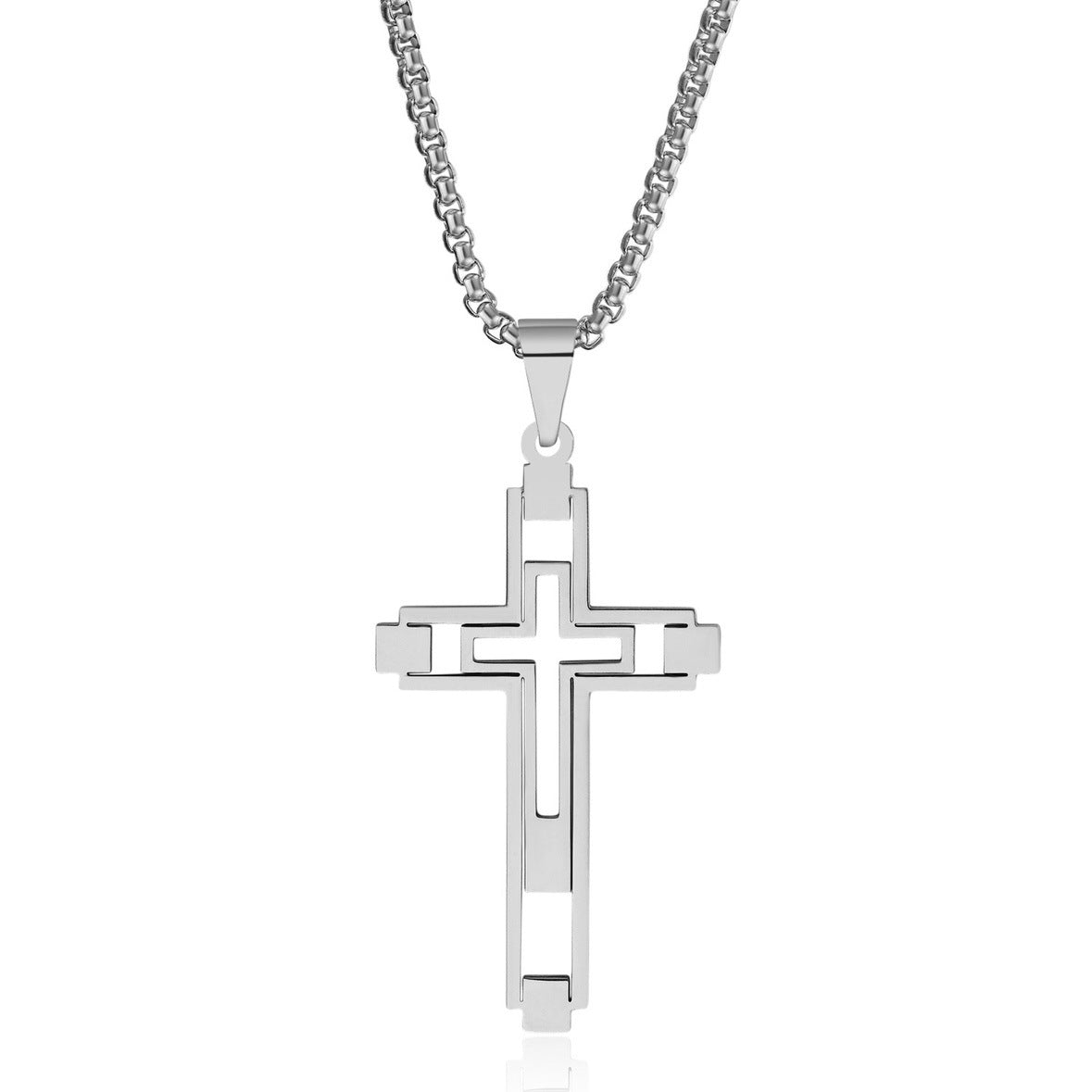 Wholesale Stainless Steel Polished Hollow Cross Pendant Necklace,  Trendy Hip-Hop Jewelry Accessory for Men and Women