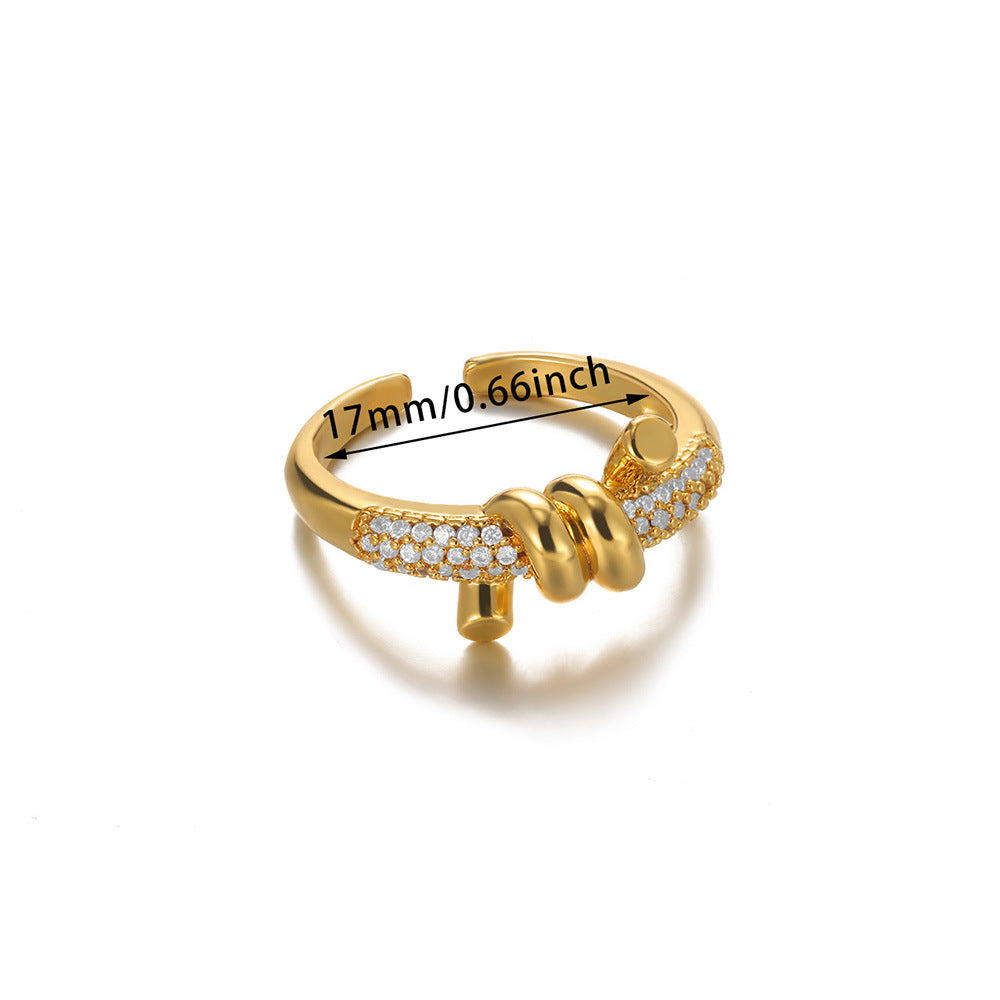 Wholesale Copper ring with zircon-encrusted heart and evil eye design