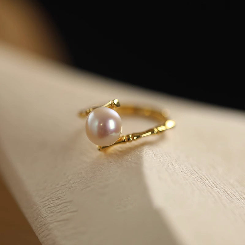 Wholesale S925 sterling silver pearl bamboo light luxury open ring