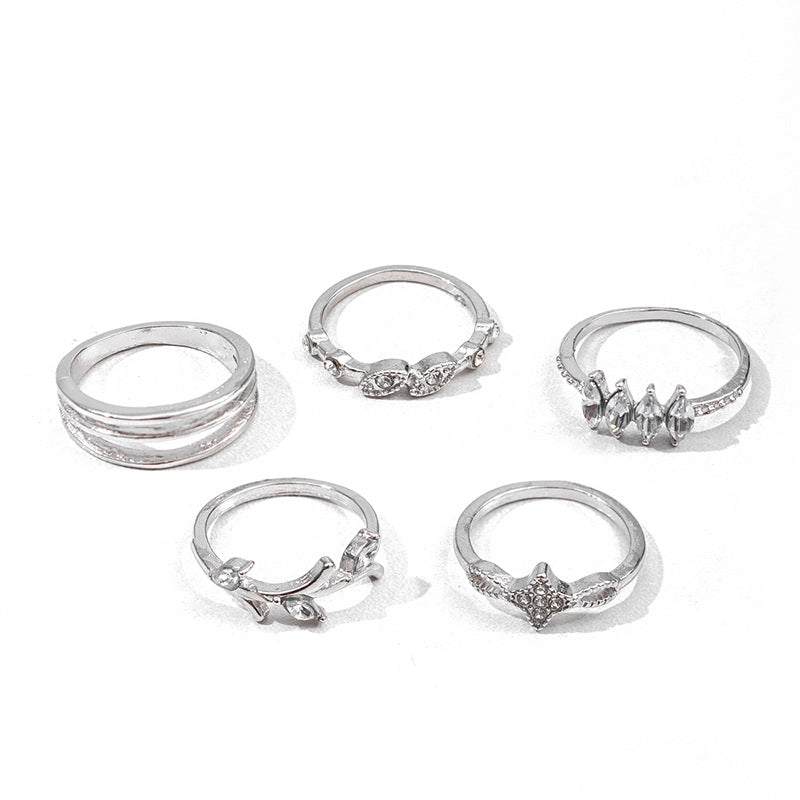 Wholesale alloy diamond stacked ring  irregular leaves ring