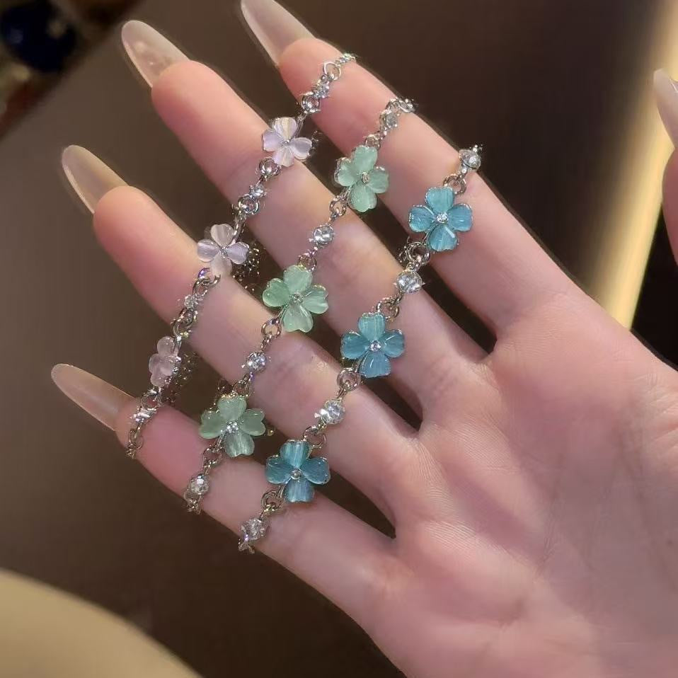 Wholesale Pink Four Leaf Clover Bracelet Summer Chic Jewelry Accessory Gift For Women
