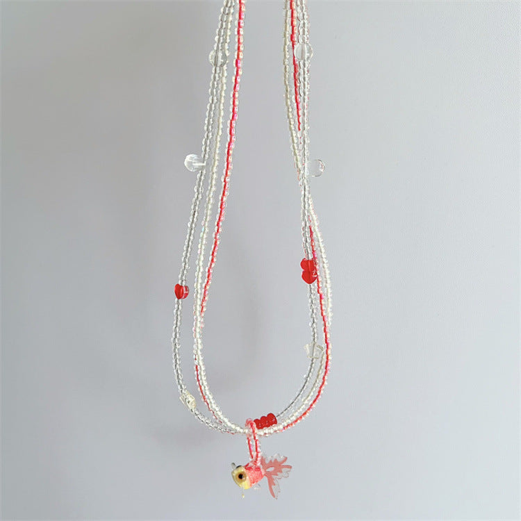 Wholesale Colorful Summer Dopamine Small Fish Pendant Blue Beaded Necklace