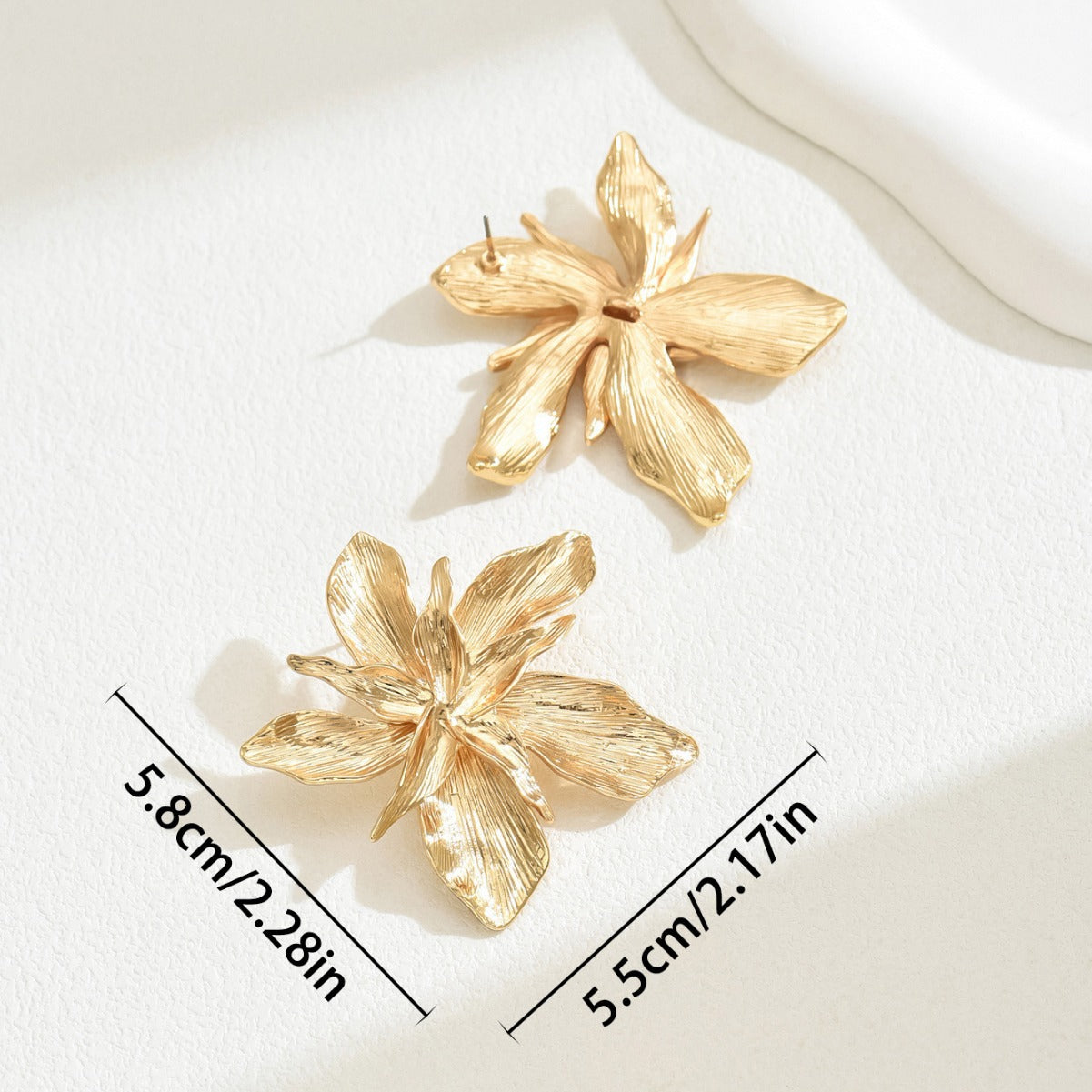 Wholesale  Floral Metal Earrings  Double Layer 3D Design Five Petal Flowers Earrings