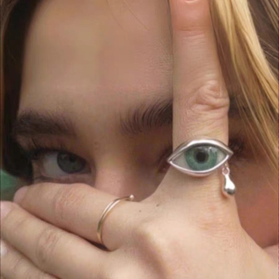 Wholesale Alloy Electroplated Crying Eyes Ring with Teardrops - Trendy Fashion Accessory for Women