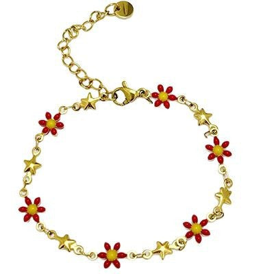 Wholesale  18k gold stainless steel daisy double-sided oil drop flower bracelet