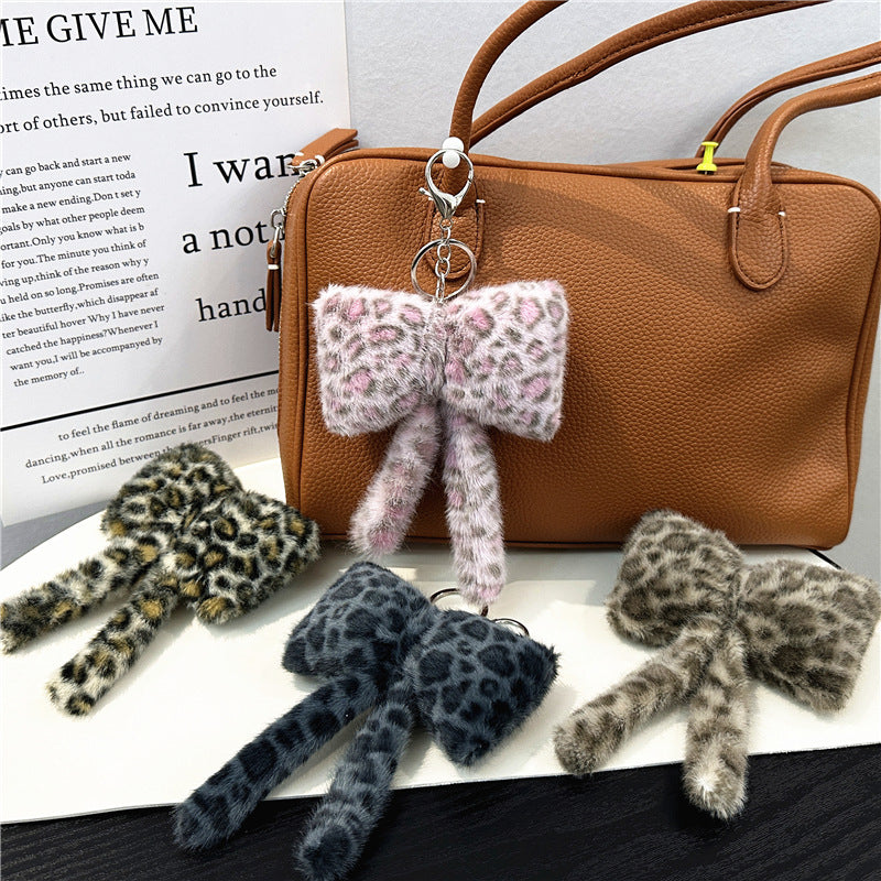 Wholesale Plush Bow Keychain Leopard Print Korean Cute Bag Charm Boutique Resale