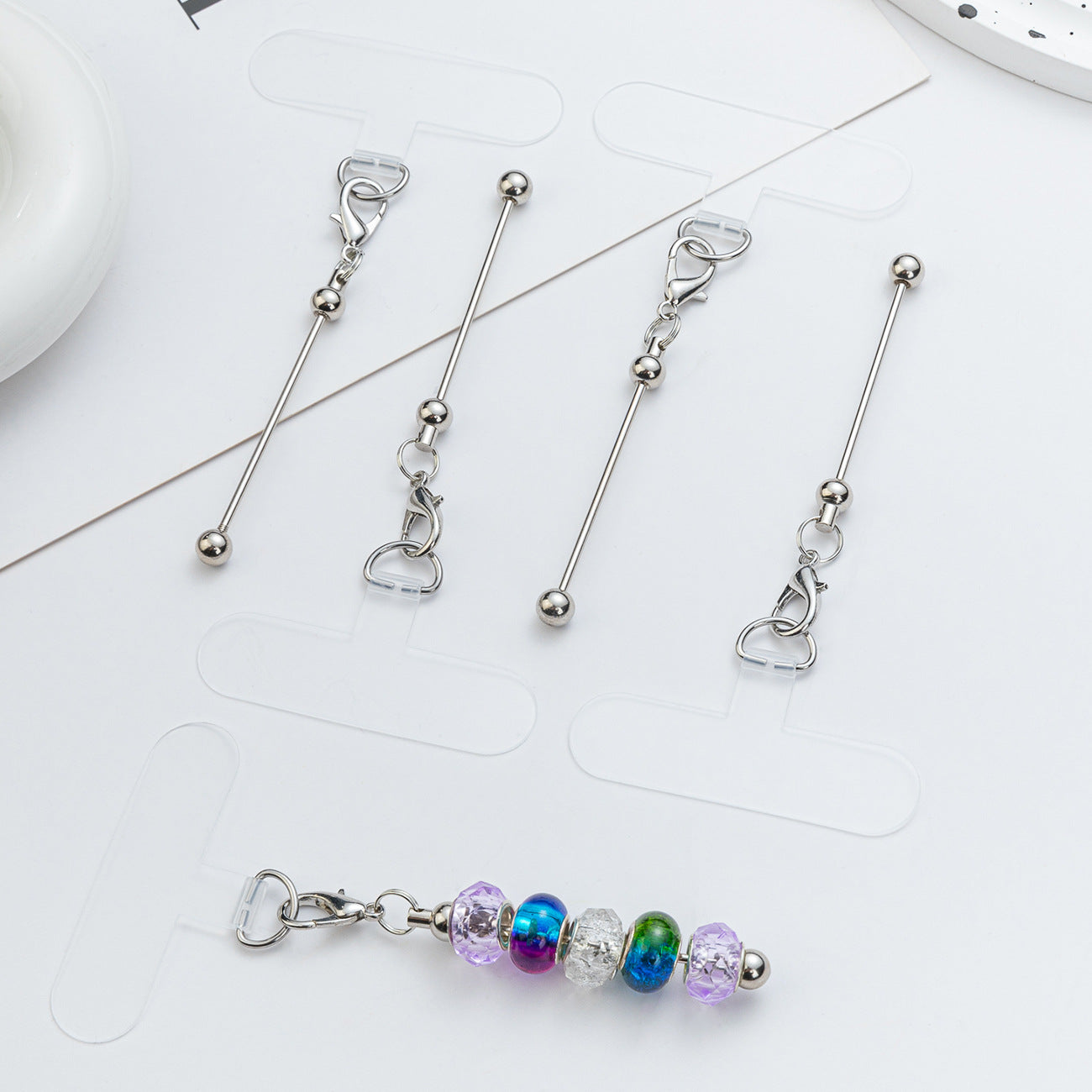 Wholesale DIY Beadable Bar Mobile Phone Clip Universal Mobile Phone Case Clip Transparent Fixed Patch Anti-lost Strong Gasket Clip