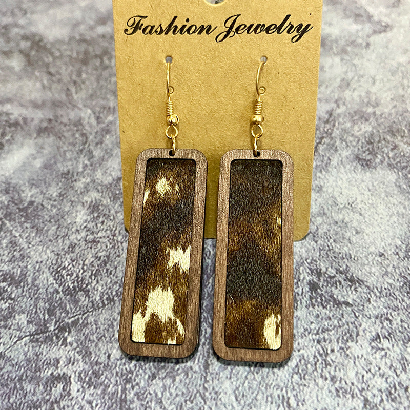 Wholesale Vintage Geometric Western Leopard Print Genuine Leather Earrings ACC-ES-XinChuan056