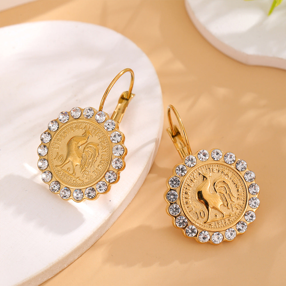 Wholesale  Stainless Steel Earrings Full Diamond  Light Luxury Earrings