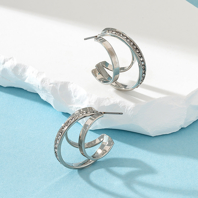 Wholesale Geometric C Shape Diamond Alloy Earrings ACC-ES-AYN002