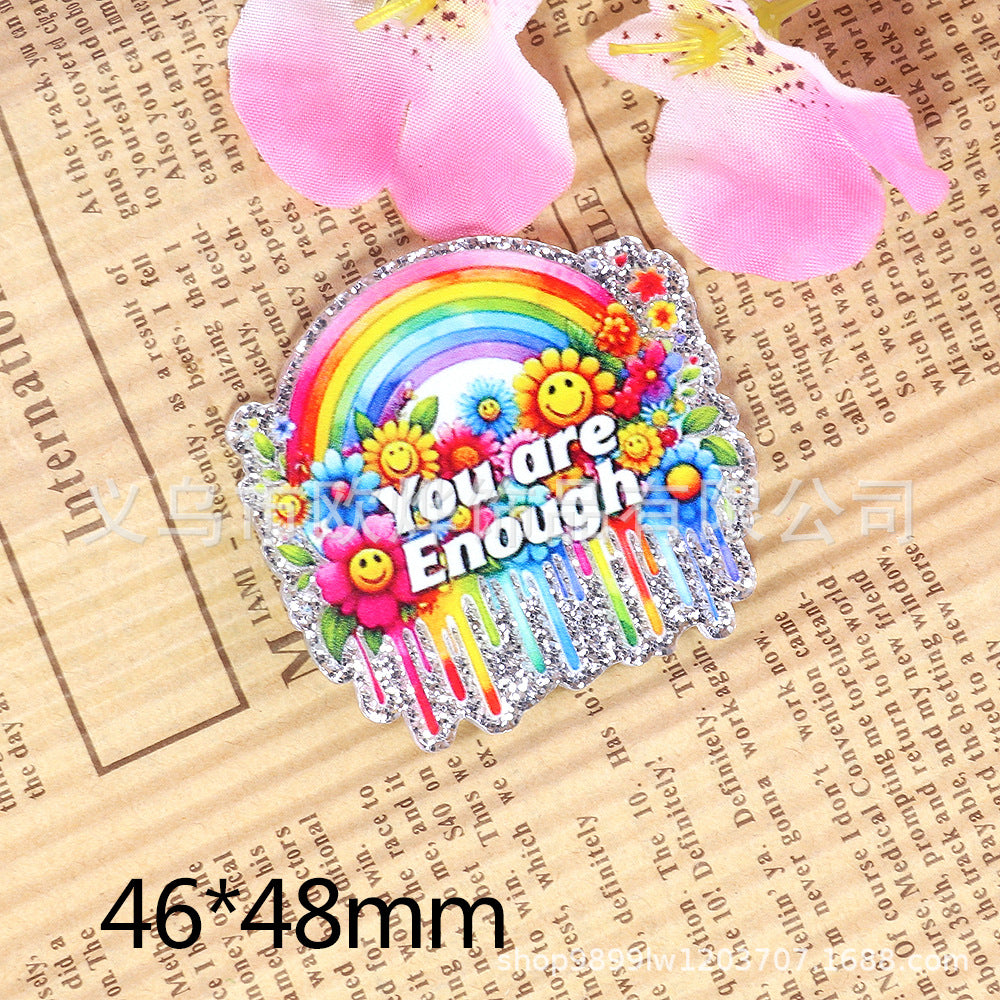Wholesale 10pcs DIY Flatback Cartoon Rainbow Acrylic Flatback Badge Scroll Retractable Keychain DIY Accessories ACC-FK-OuYe010