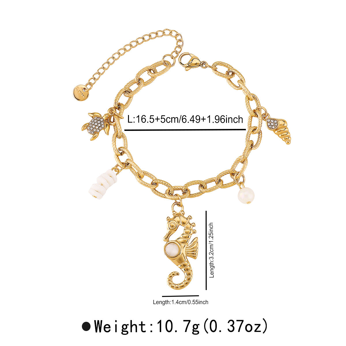 Wholesale Ocean Series Summer Vacation Style Seaside Beach Seahorse Conch Shell Pendant Stainless Steel Bracelet for Women
