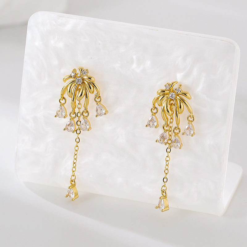Wholesale Light Luxury Copper Plated Real Gold Silver Needle Earrings