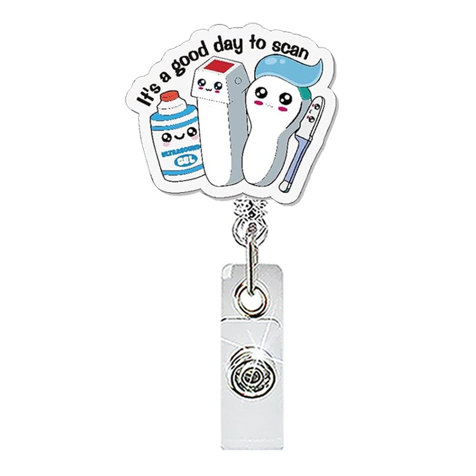 Wholesale Acrylic Retractable Badge Reel with Doctor Nurse Cartoon Design for Clinic Use