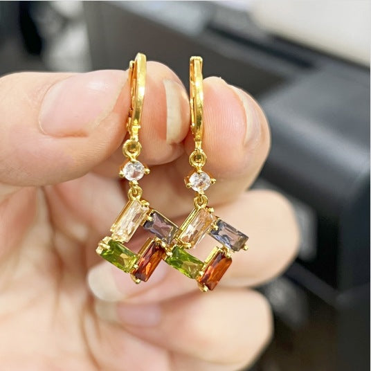 Wholesale Copper Inlaid Colored Zircon Square Earrings ACC-ES-ZhiLing001
