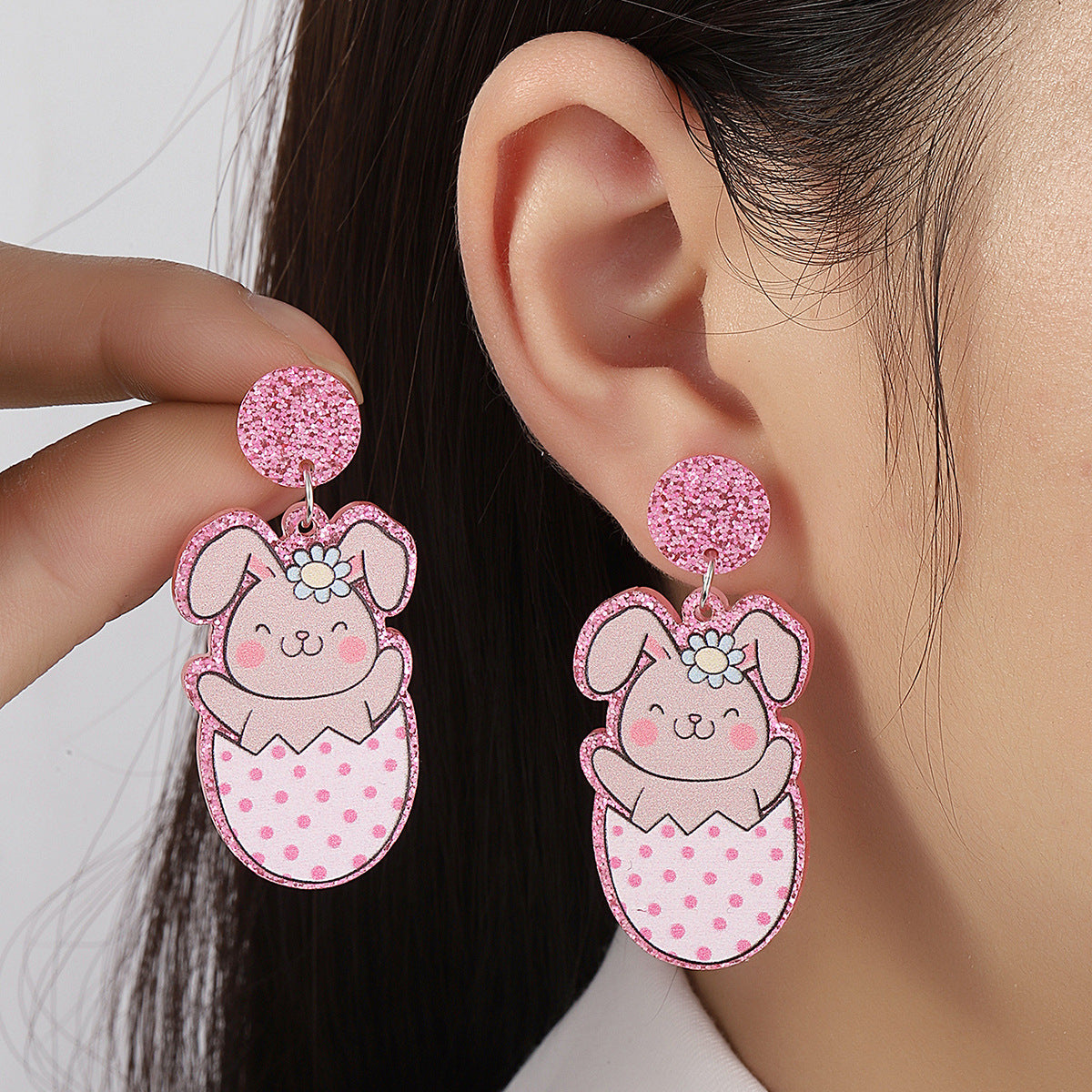 Wholesale Acrylic Cartoon Print Easter Bunny Egg Carrot Earrings