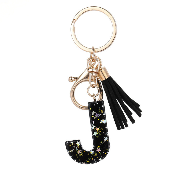 Wholesale  black resin keychain 26 English letter pendant keychain