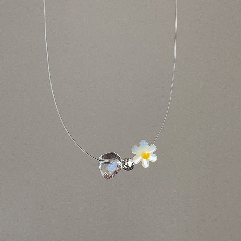 Wholesale Minimalist Style Crystal Zircon Pearl Pendant Fish Line Necklace Women' s Accessible Luxury Versatile Elegant Trendyy Neck Chain Clavicle Chain