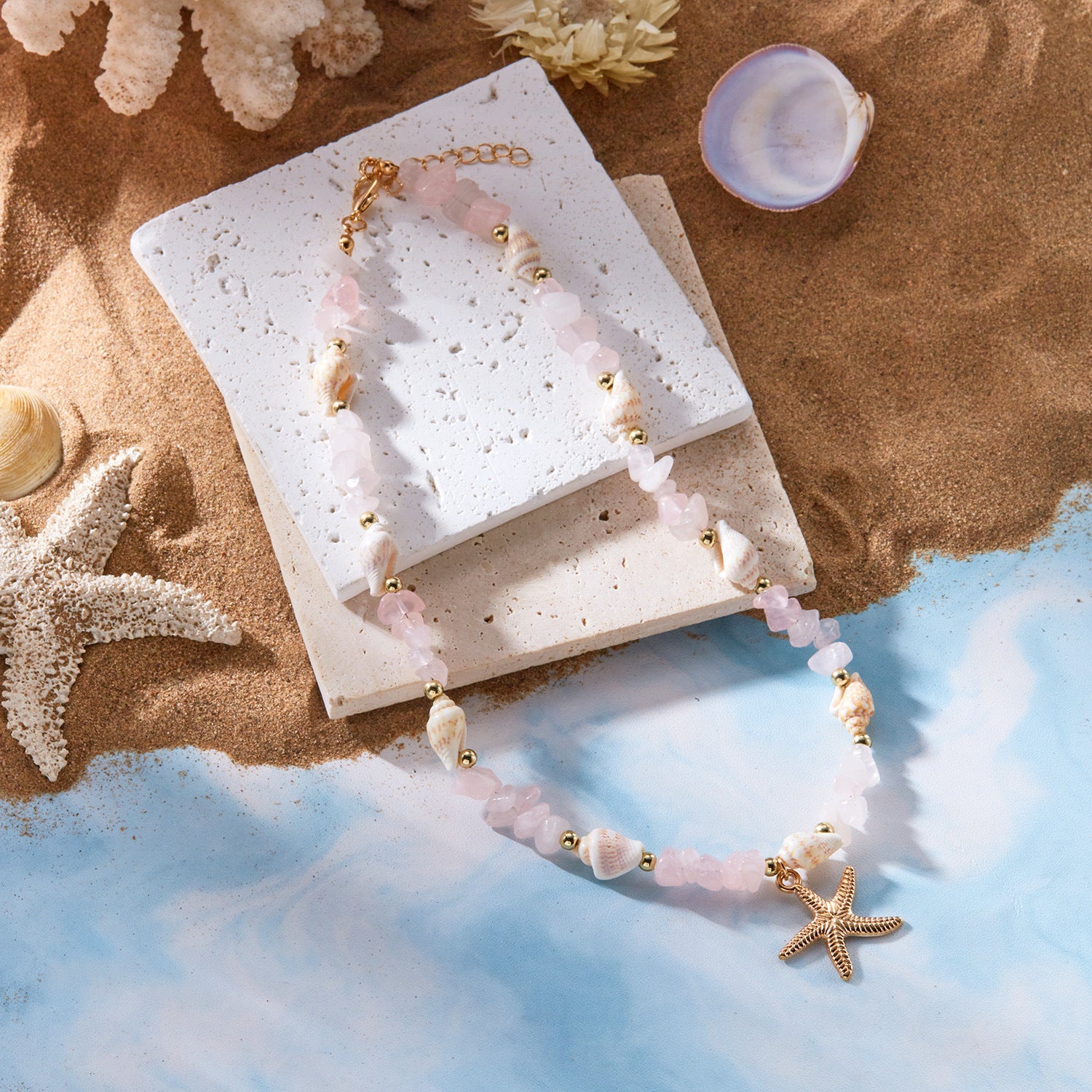 Wholesale sales new starfish jewelry Bohemian summer beach gravel starfish conch necklace