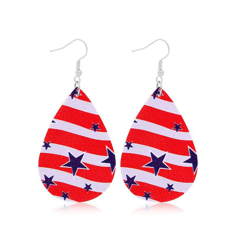 Wholesale Independence Day Five-Pointed Star Leather Heart Earrings