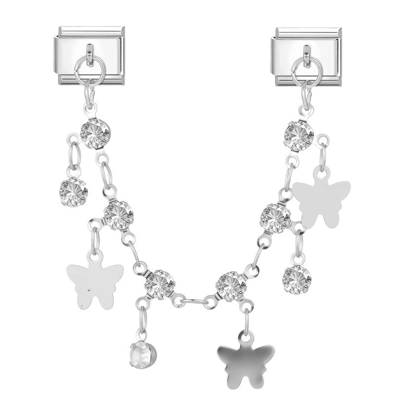 Wholesale Fresh and Simple DIY Modular Charm Bracelet Stainless Steel Butterfly Star Pendant Jewelry Set for Crafting