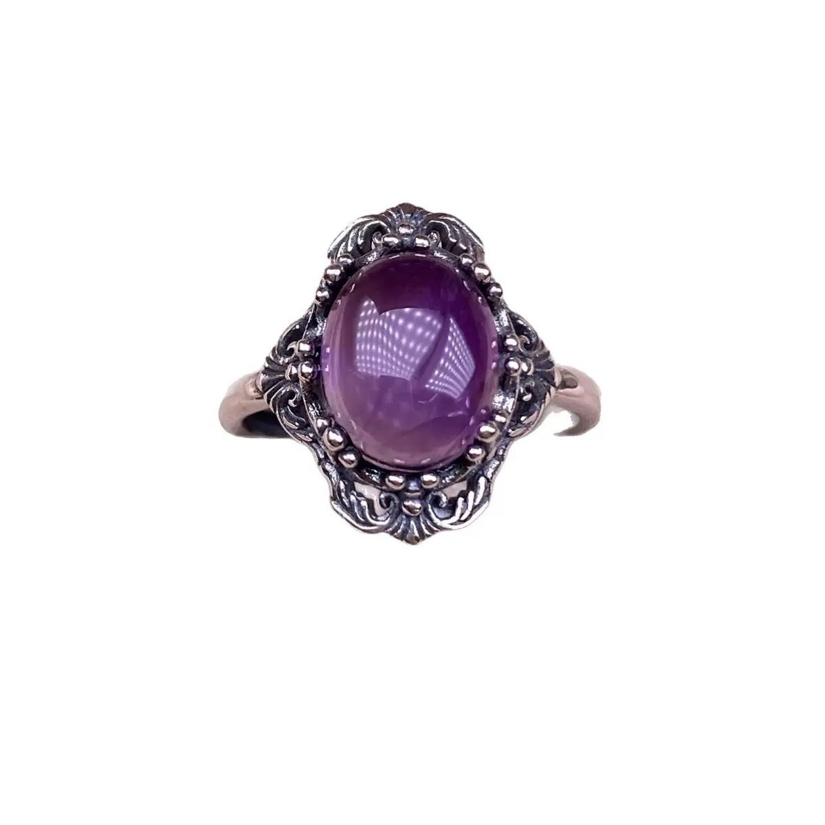 Wholesale Copper Open Ring with Amethyst Lace Inlay Retro Design Fashion Jewelry Accessory