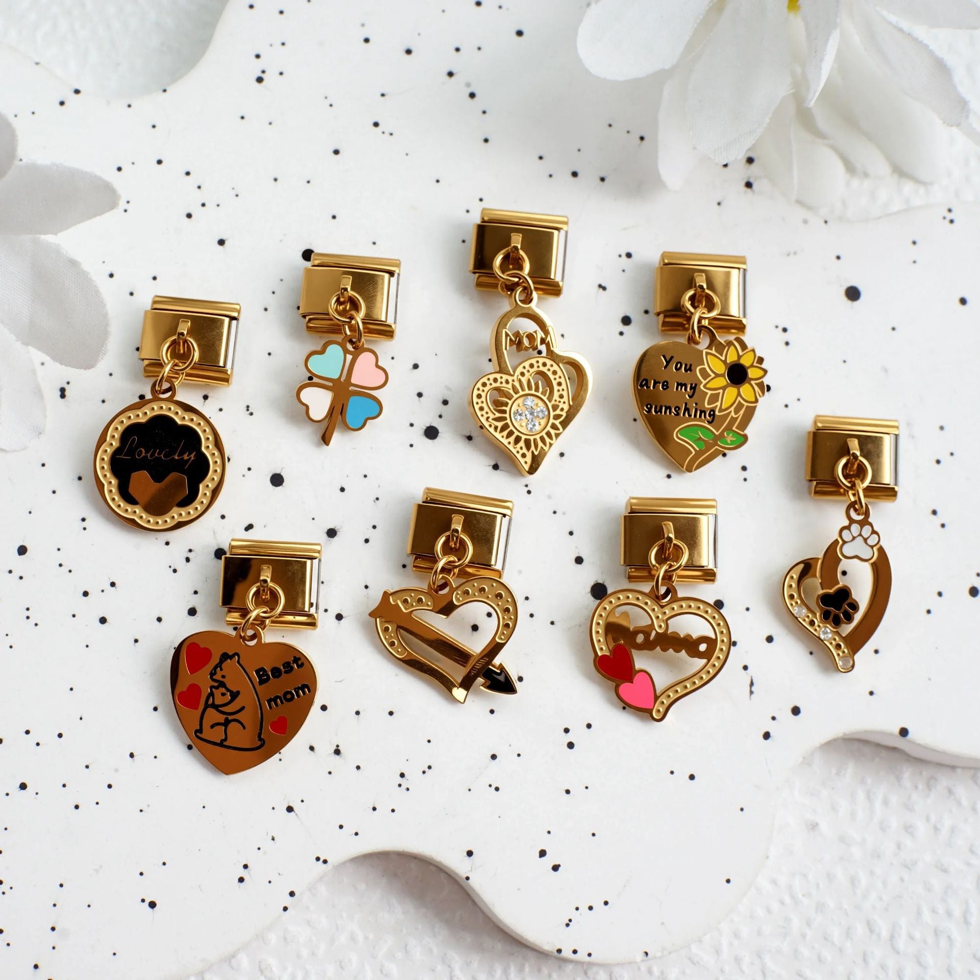 Wholesale Heart Lucky Clover Stainless Steel Italian Charms DIY Bracelet Jewelry Accessory