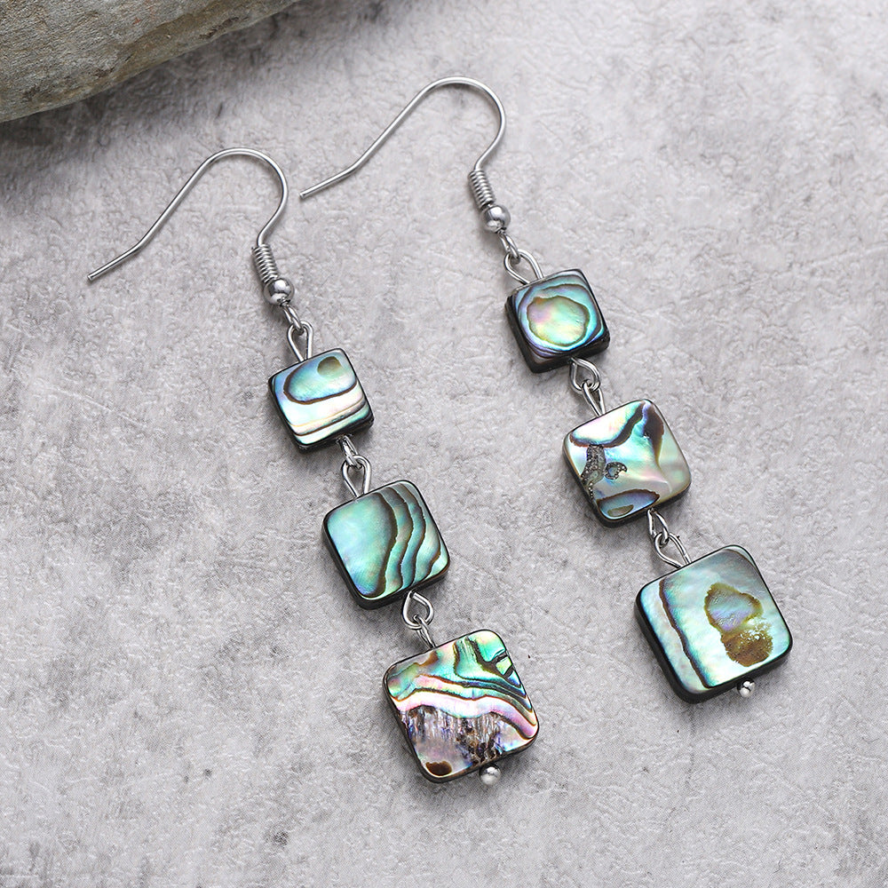 Wholesale  Natural Abalone Shells Square Tassel Pendant Earrings