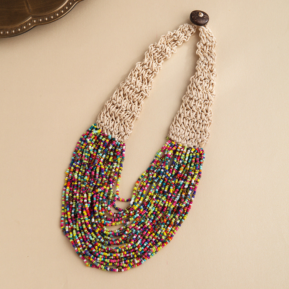 Wholesale Retro Ethnic Style Handwoven Rice Bead Necklace ACC-NE-Lant001