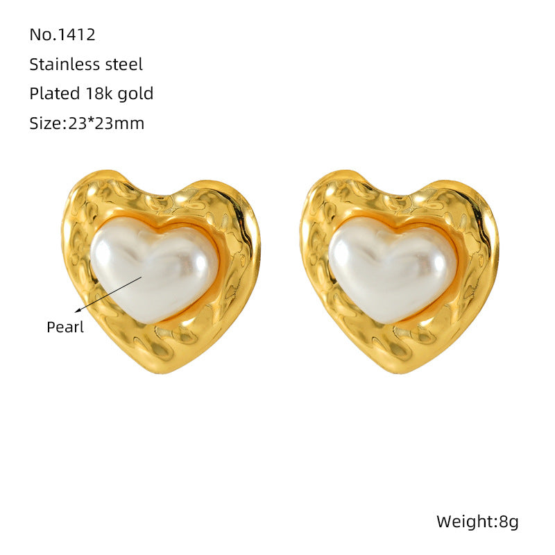 Wholesale Love Oval Earrings Stainless Steel Earrings Pearl Fold Earrings ACC-ES-ZhongYao010