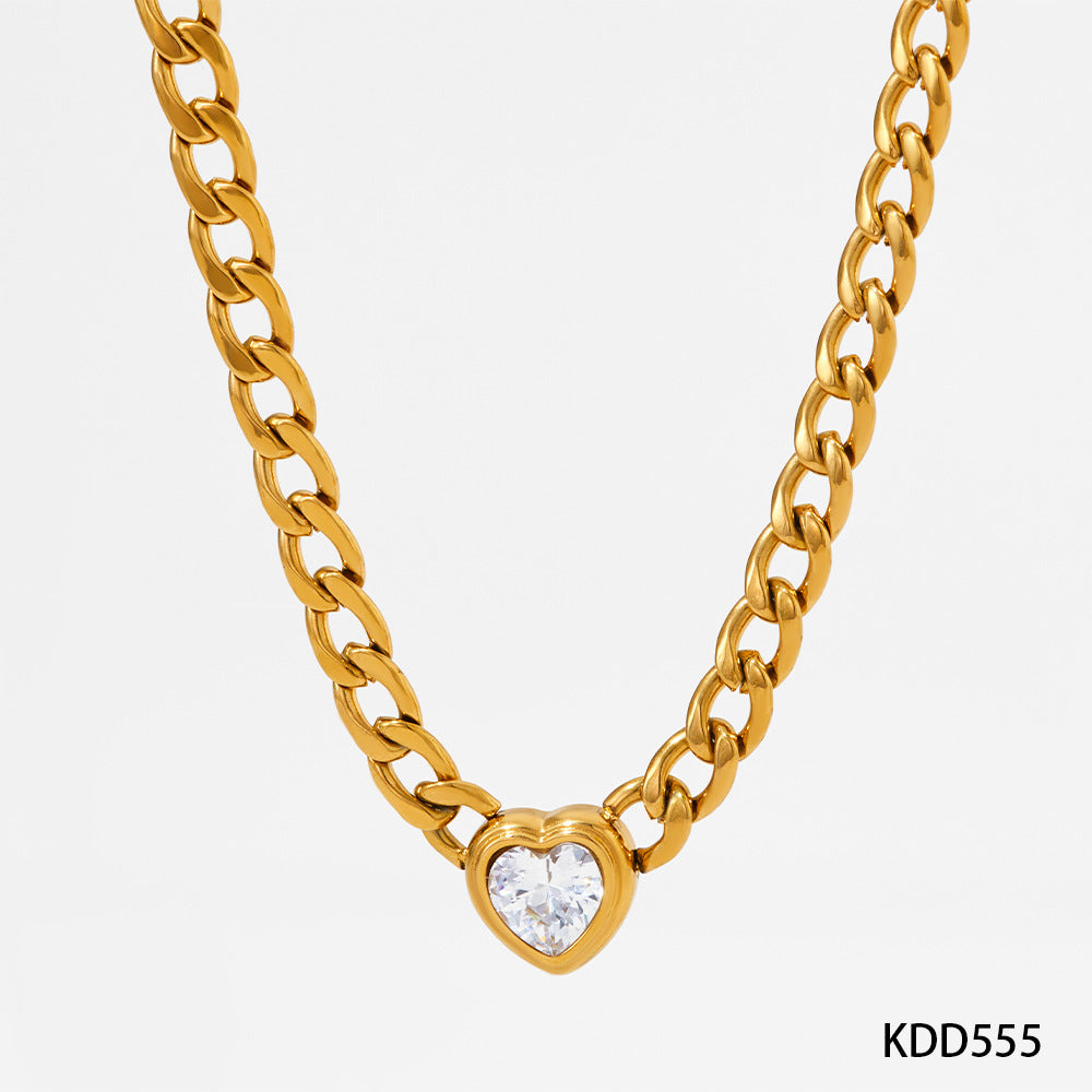 Wholesale Stainless steel heart-shaped zircon pendant necklace bracelet earrings jewelry suit