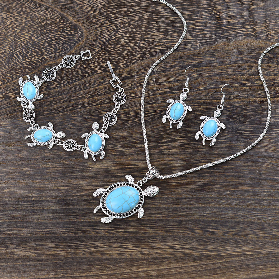 Wholesale Bohemian holiday style turtle set earrings necklace jewelry