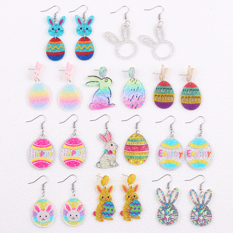 Wholesale 2PCS Acrylic Easter Bunny Egg Earrings