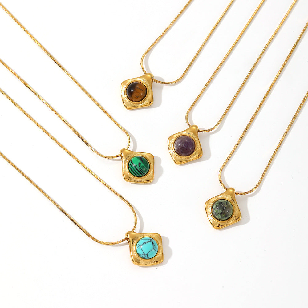 Großhandel geometrisch eingelegtes natürliches Tigerauge Amethyst -Schlangekette Edelstahl Halskette