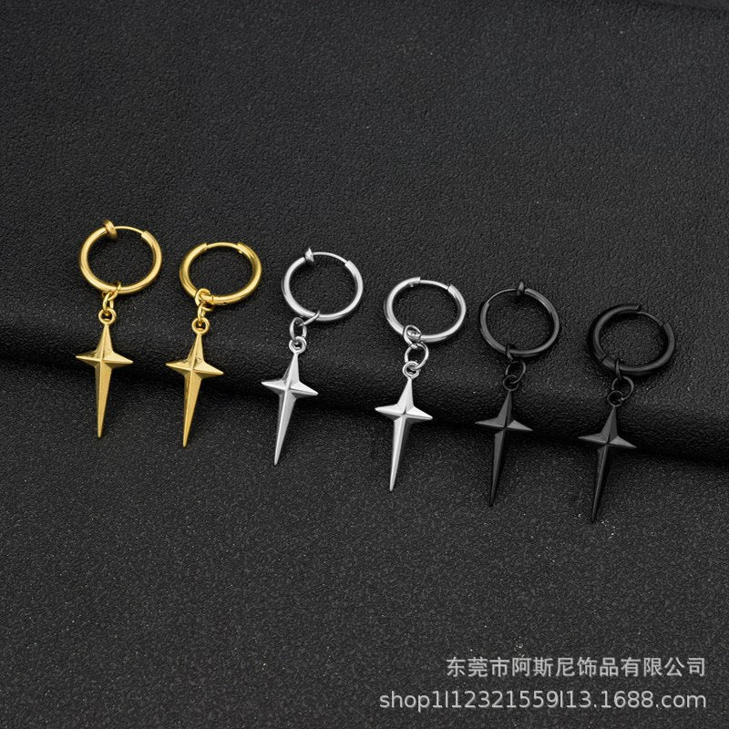 Wholesale  stainless steel ear ring ear clip four mans star pendant all-match earrings