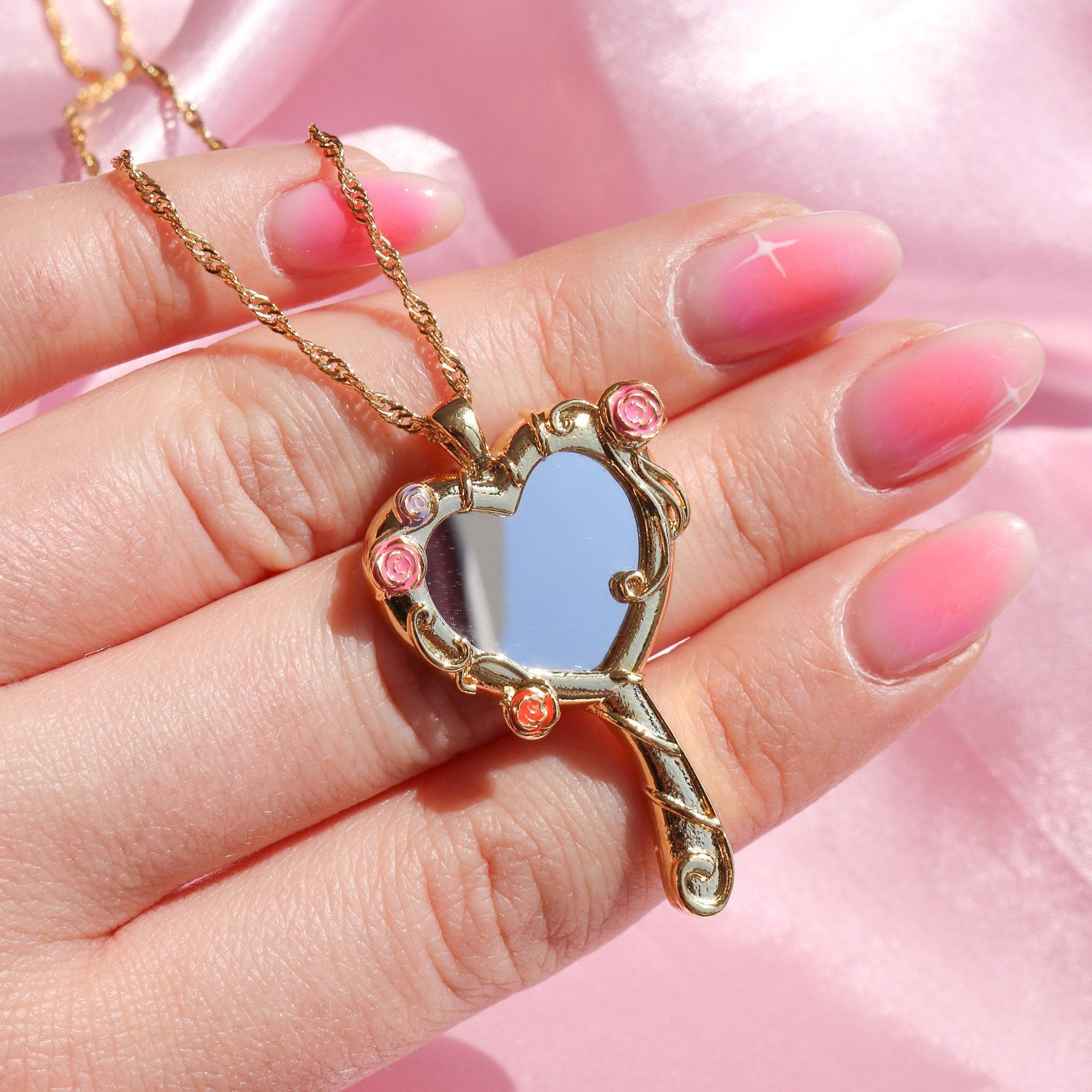 Wholesale mirror necklace full diamond open and close album photo frame necklace
