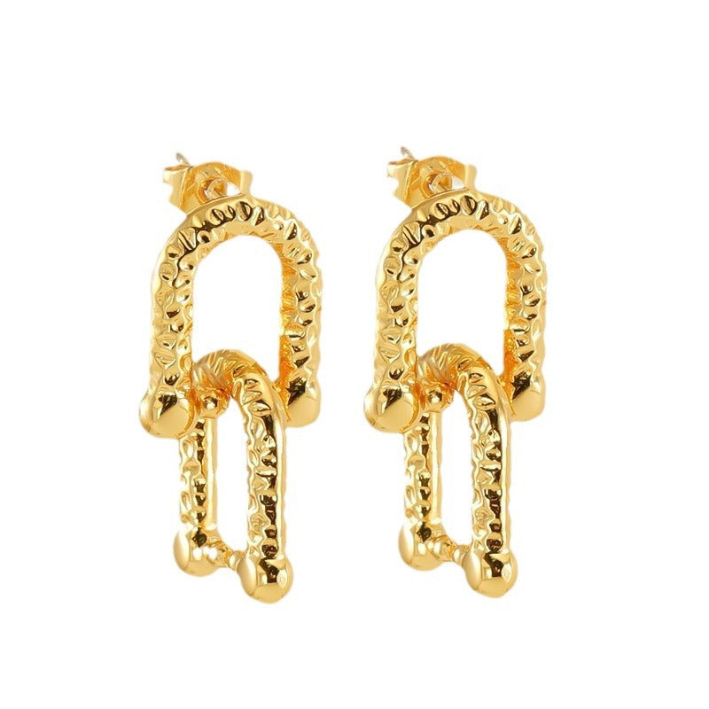 Wholesale Stainless steel  pleated retro horseshoe buckle earrings  exaggerated creative earrings